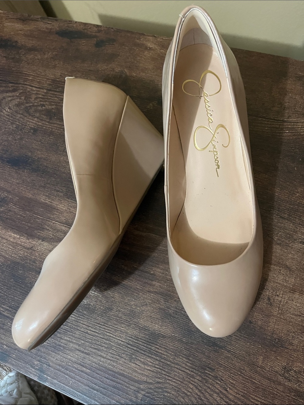 Jessica Simpson Beige/Tan Wedge Pumps